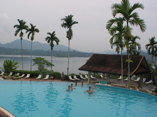 Jump into pool after-16hrs-journey Jump into pool after-16hrs-journey
